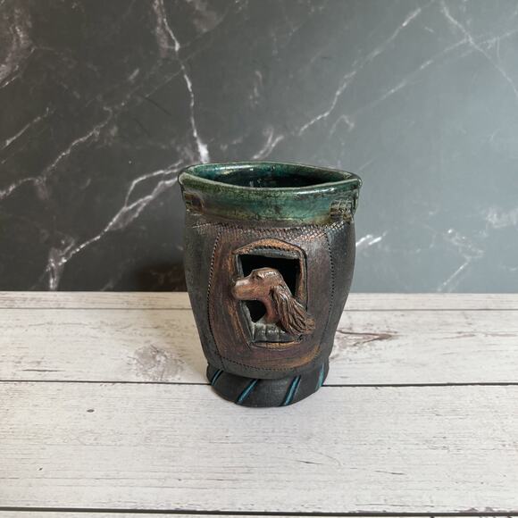 Kathy Erickson Raku Ceramic Vase – Irish Setter Dog – Custom Art Studio Pottery - Picture 4 of 7